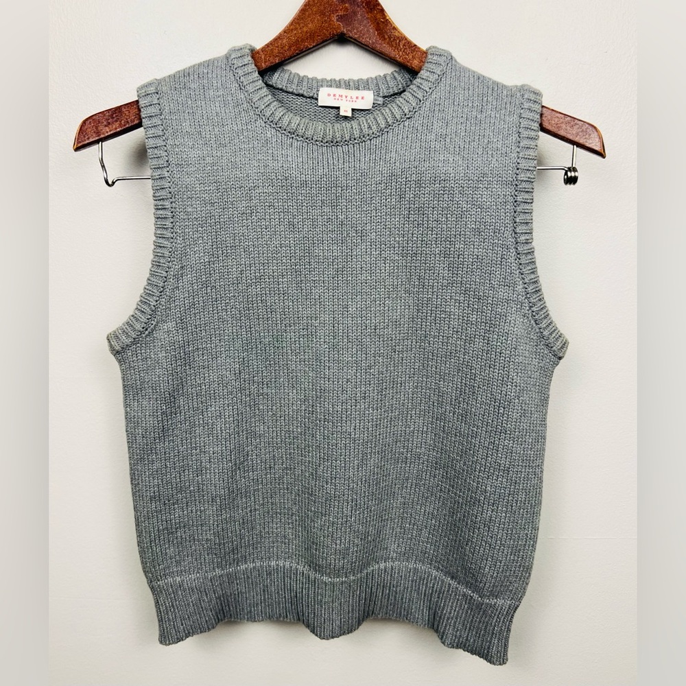 DEMYLEE New York Sett Vest – Gray Cotton Knit Sleeveless Sweater – XS